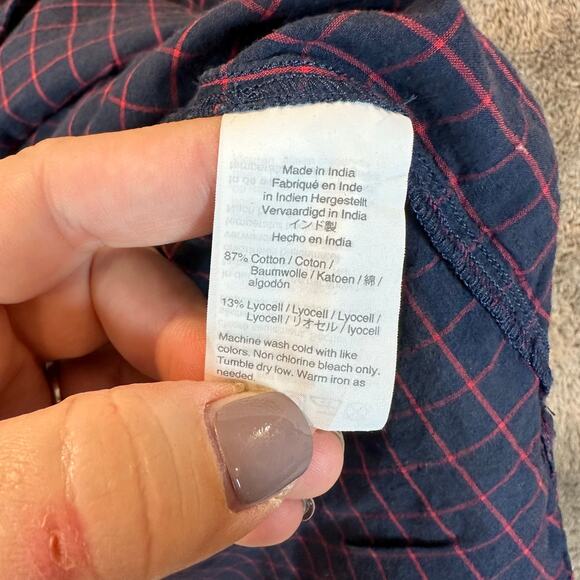 J. Crew Blue Red Windowpane Cotton Poplin Pintuck Popover Blouse Top Shirt 0 XS - Picture 8 of 9